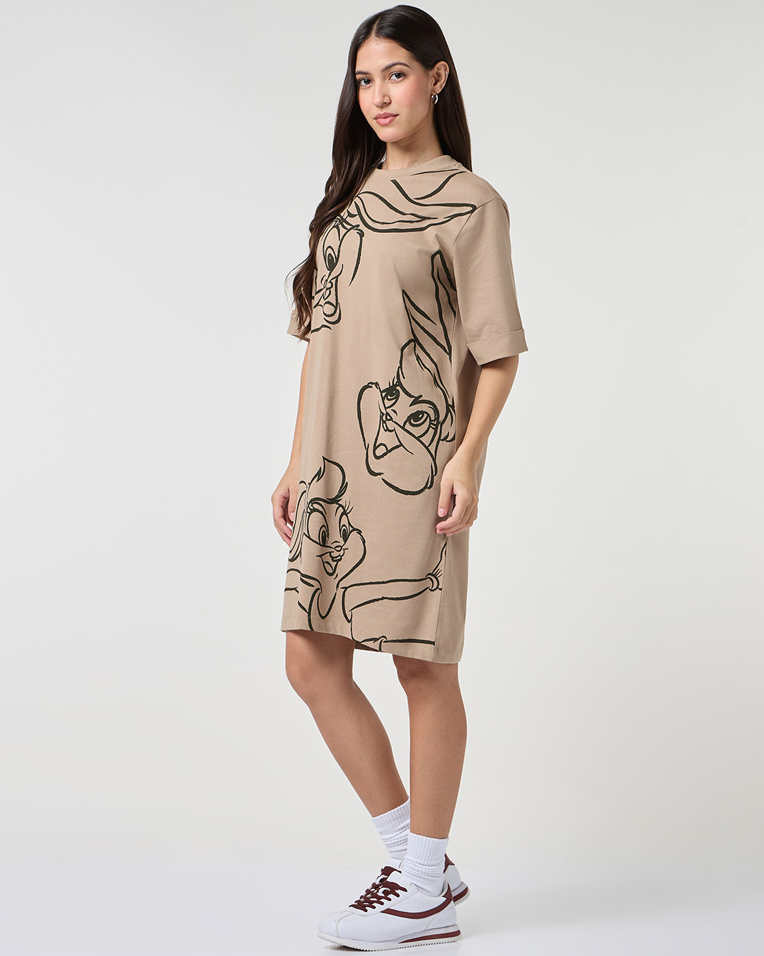 Shop Women's Taupe Brown Graphic Printed Oversized T-Shirt Dress-Back