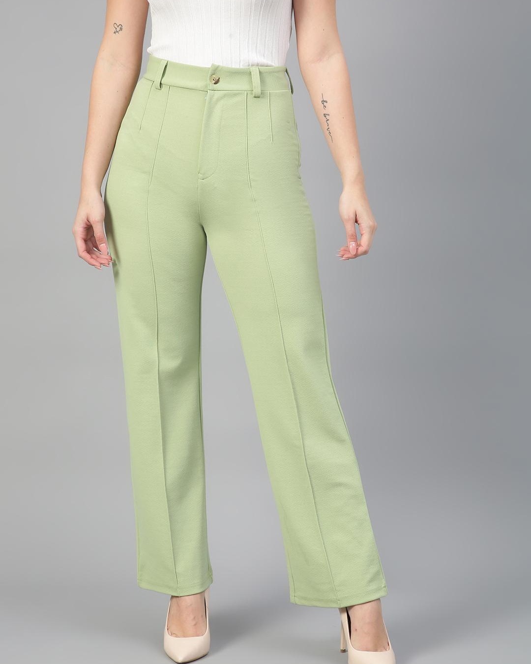 Teal Green Georgette Pant Straight
