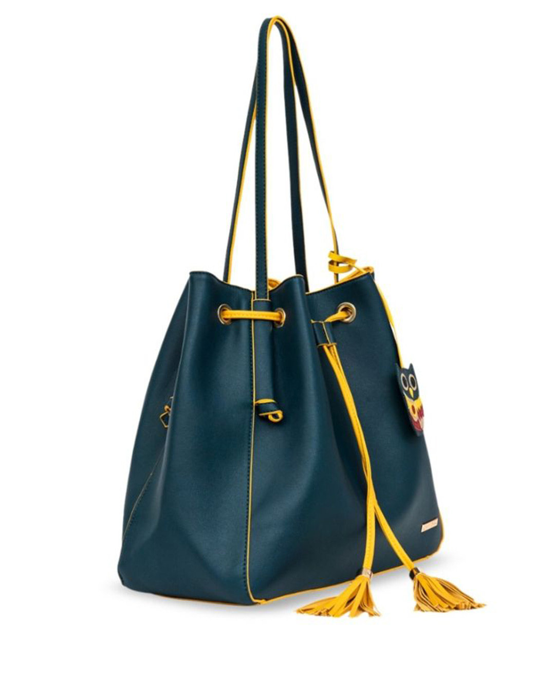 Shop Women's Teal Drawstring Tassel Tote Bag-Back