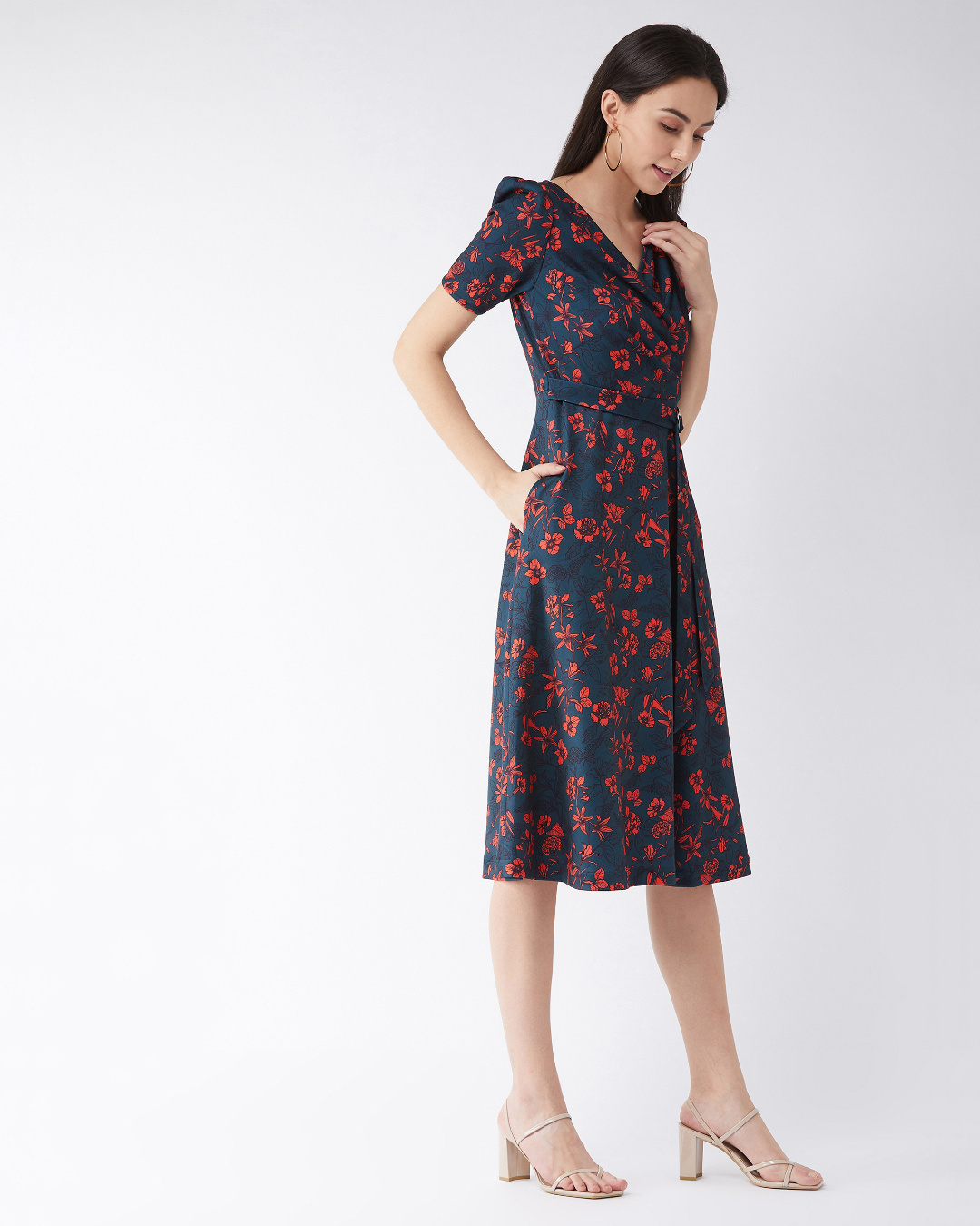 Shop Women's Teal Floral Print Dress-Back