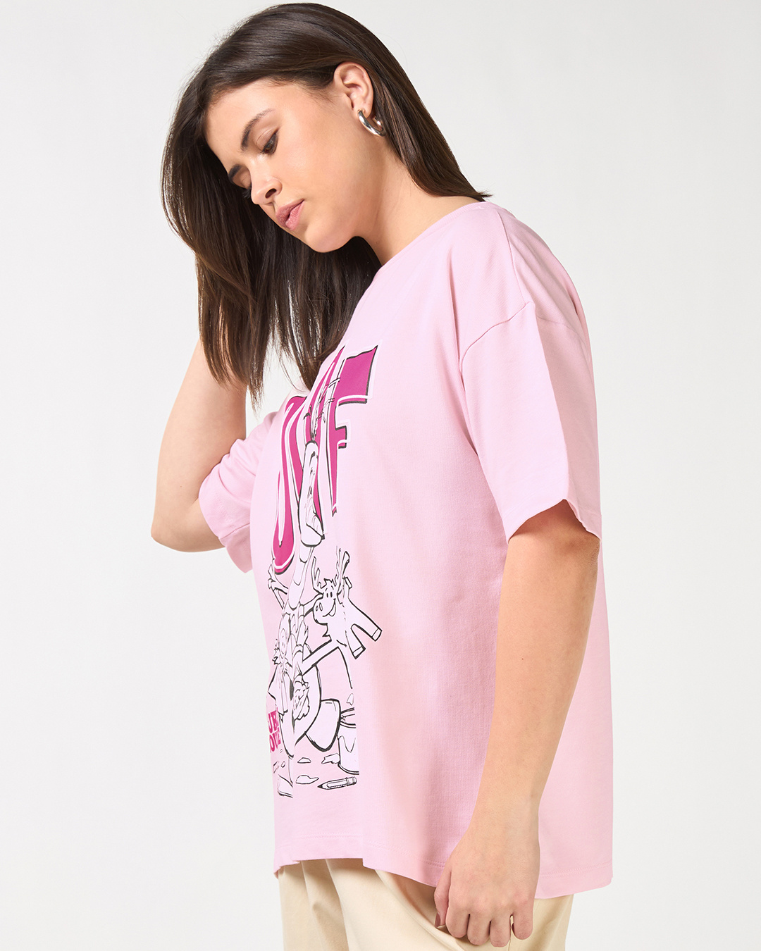 Shop Women's Tendor Touch Pink Graphic Printed Oversized T-shirt-Back