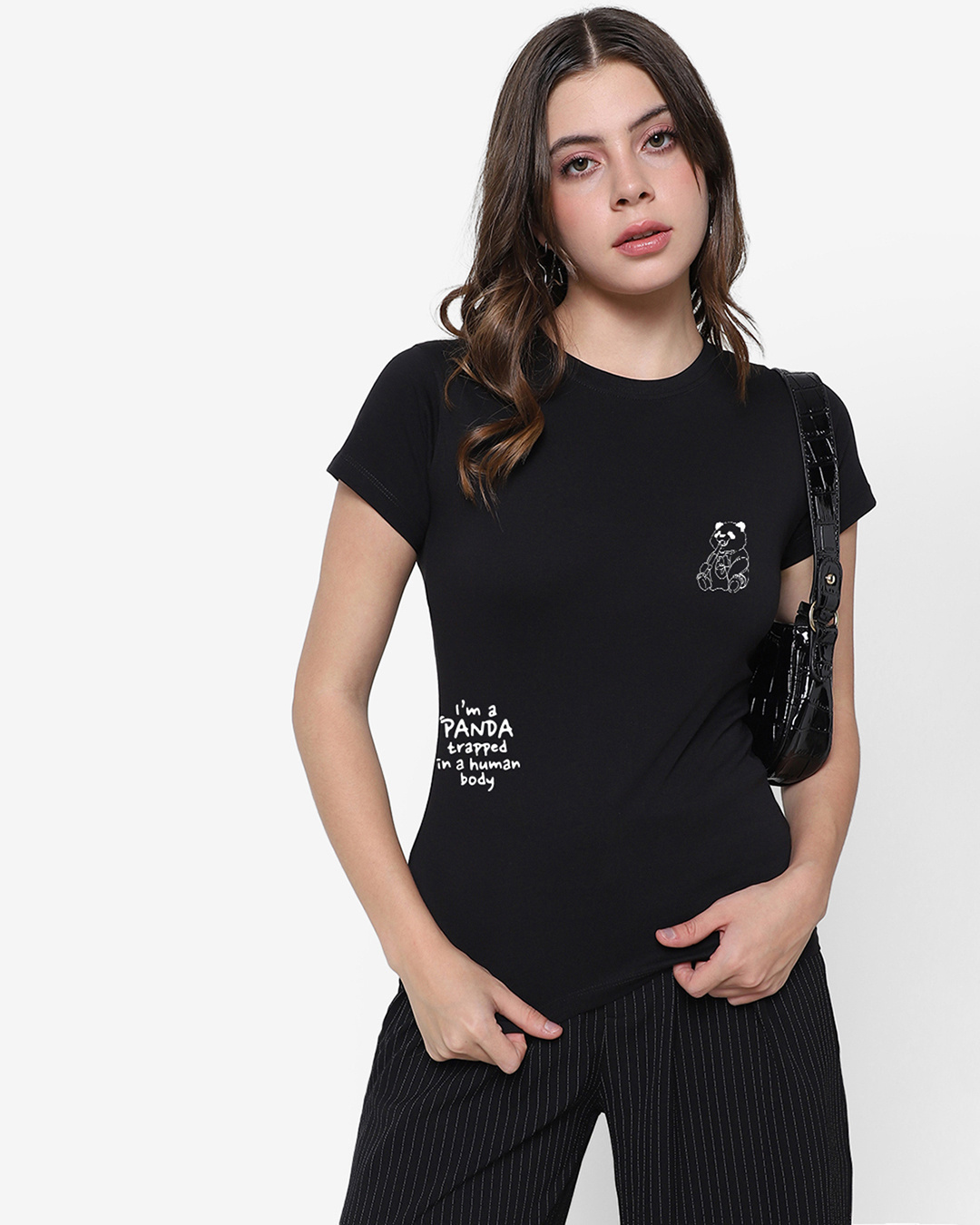Shop Women's Black The Panda Way Graphic Printed T-shirt-Back