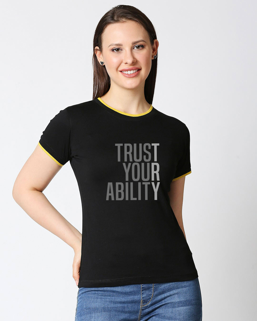 Shop Women's Trust Your Ability Half Sleeve Printed Rib T-shirt-Back