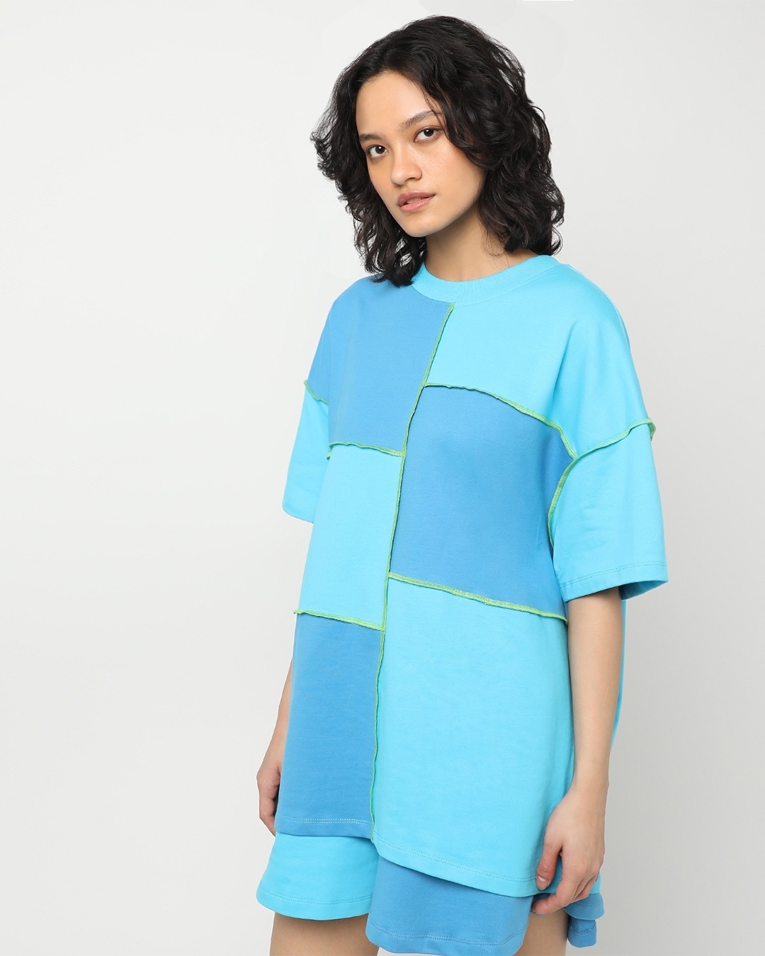 Shop Women's Upbeat Blue Reverse Color Block Oversized T-shirt-Back