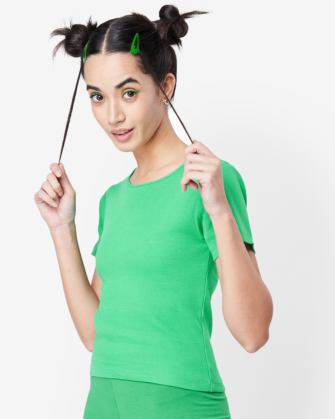 Shop Women's Varsity Green Back Cut Rib Slim Fit T-shirt-Back