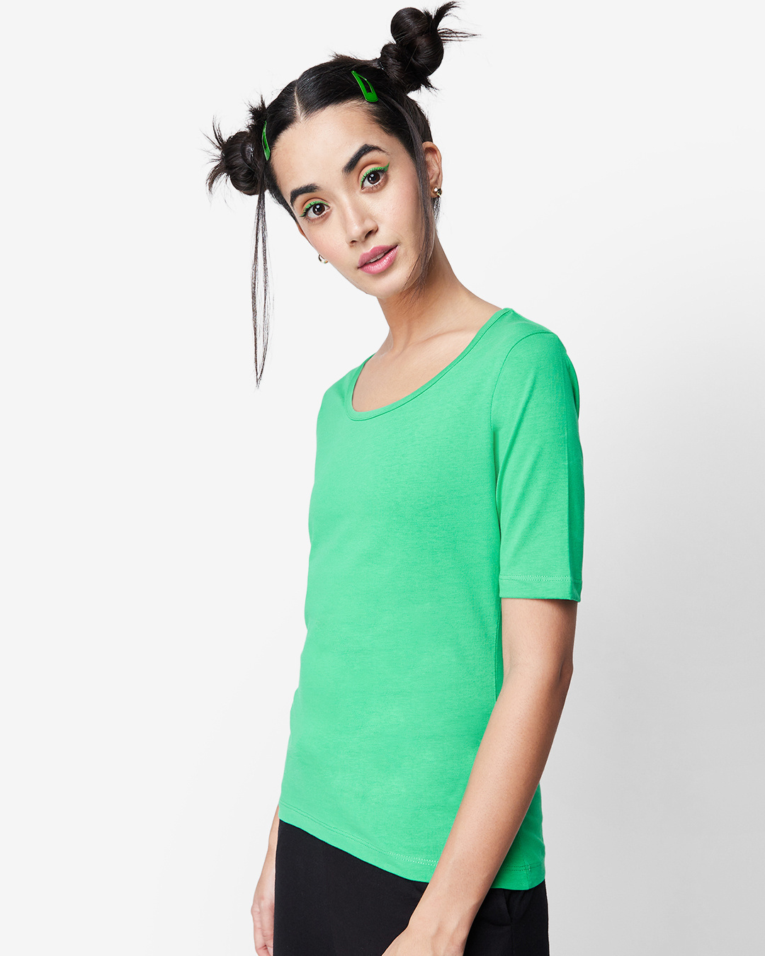 Shop Women's Varsity Green Elbow Sleeve Slim Fit T-shirt-Back