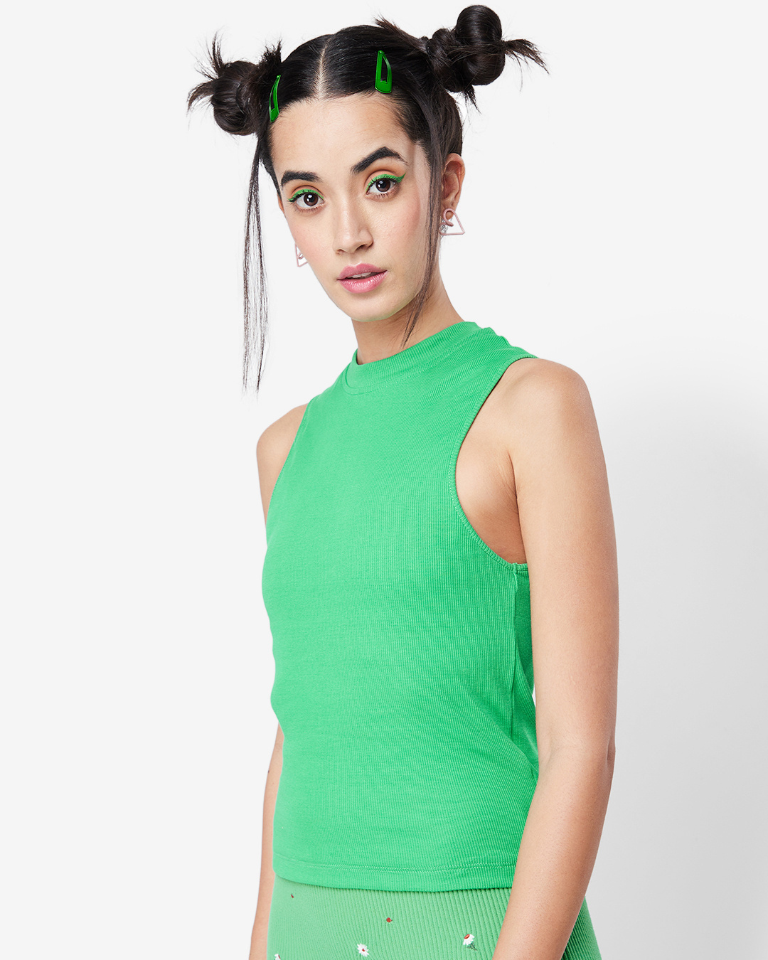 Shop Women's Varsity Green High Neck Slim Fit Tank Top-Back