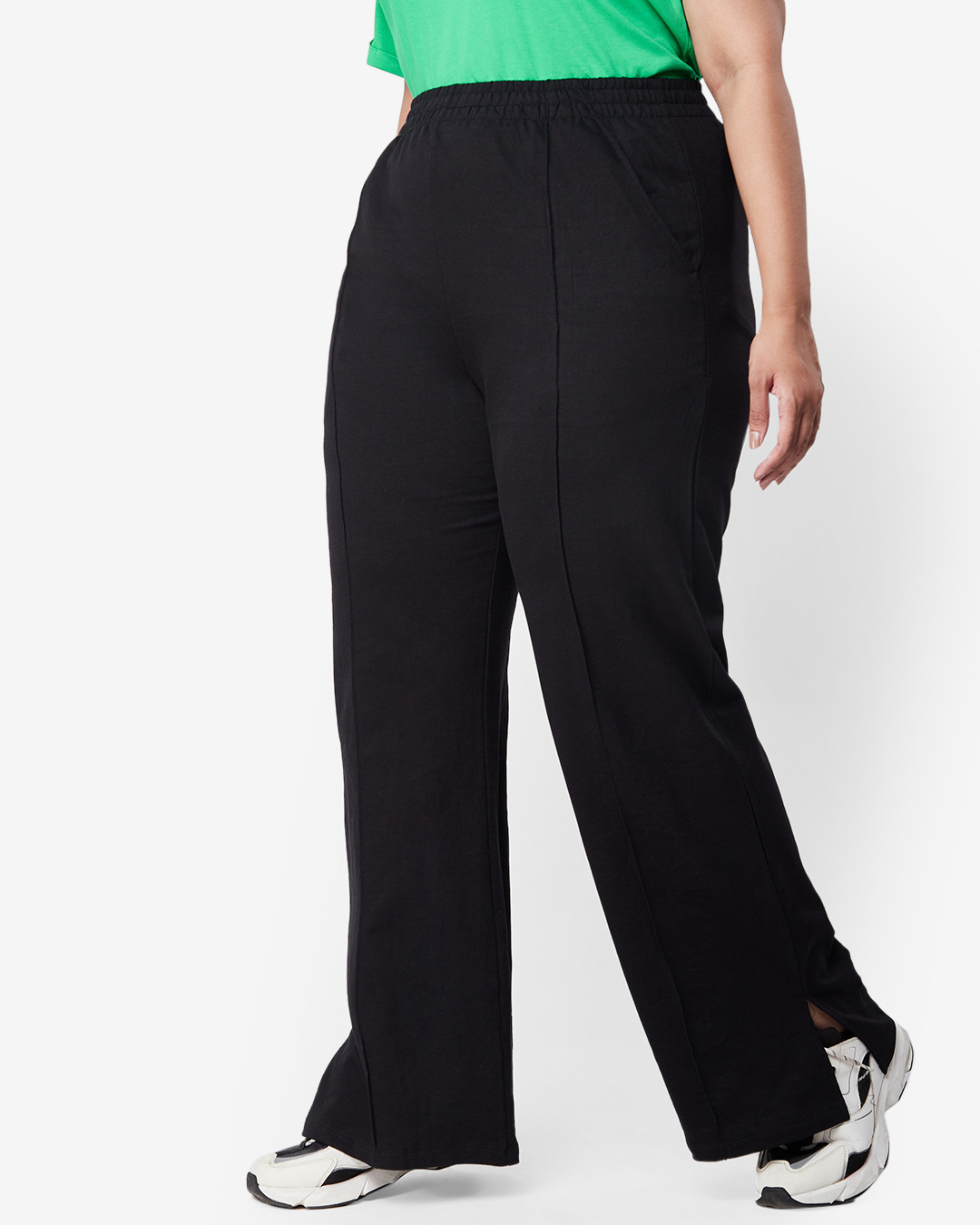 Shop Women's Black Plus Size Rib High Waist Pants-Back