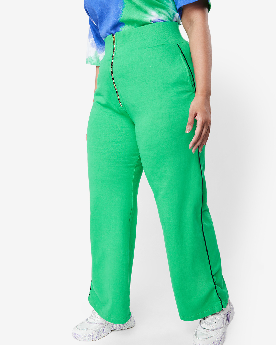 Shop Women's Varsity Green Plus Size Rib High Waist Pants-Back