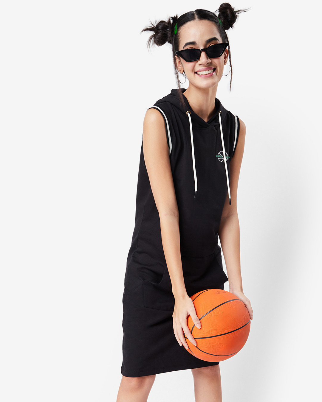 Shop Women's Black Premium Basket Ball Typography Relaxed Fit Dress-Back