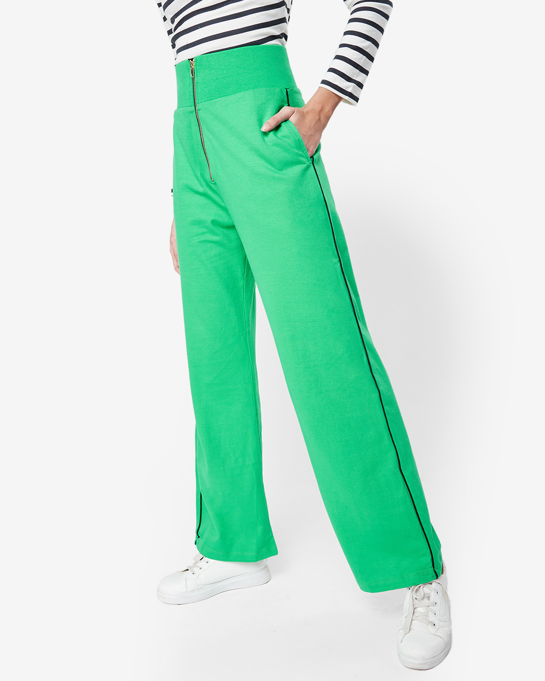 Shop Women's Varsity Green Rib High Waist Pants-Back