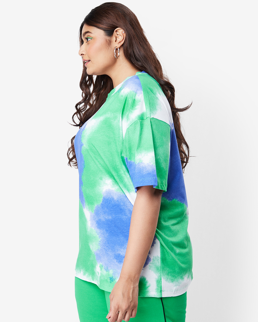 Shop Women's Varsity Green Tie & Dye Plus Size Oversized T-shirt-Back