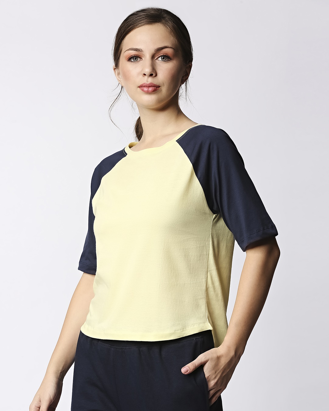 Shop Women's Vax Yellow Contrast Sleeve T-shirt-Back