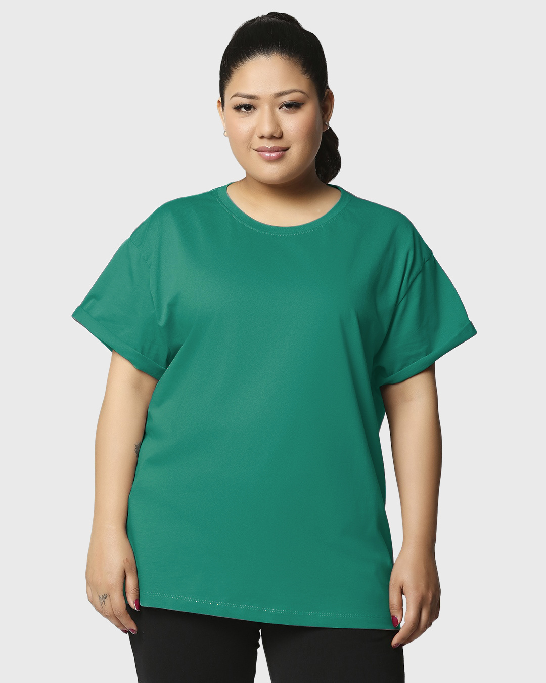 Buy Women's Verdant Green Plus Size Boyfriend Tshirt Online at Bewakoof