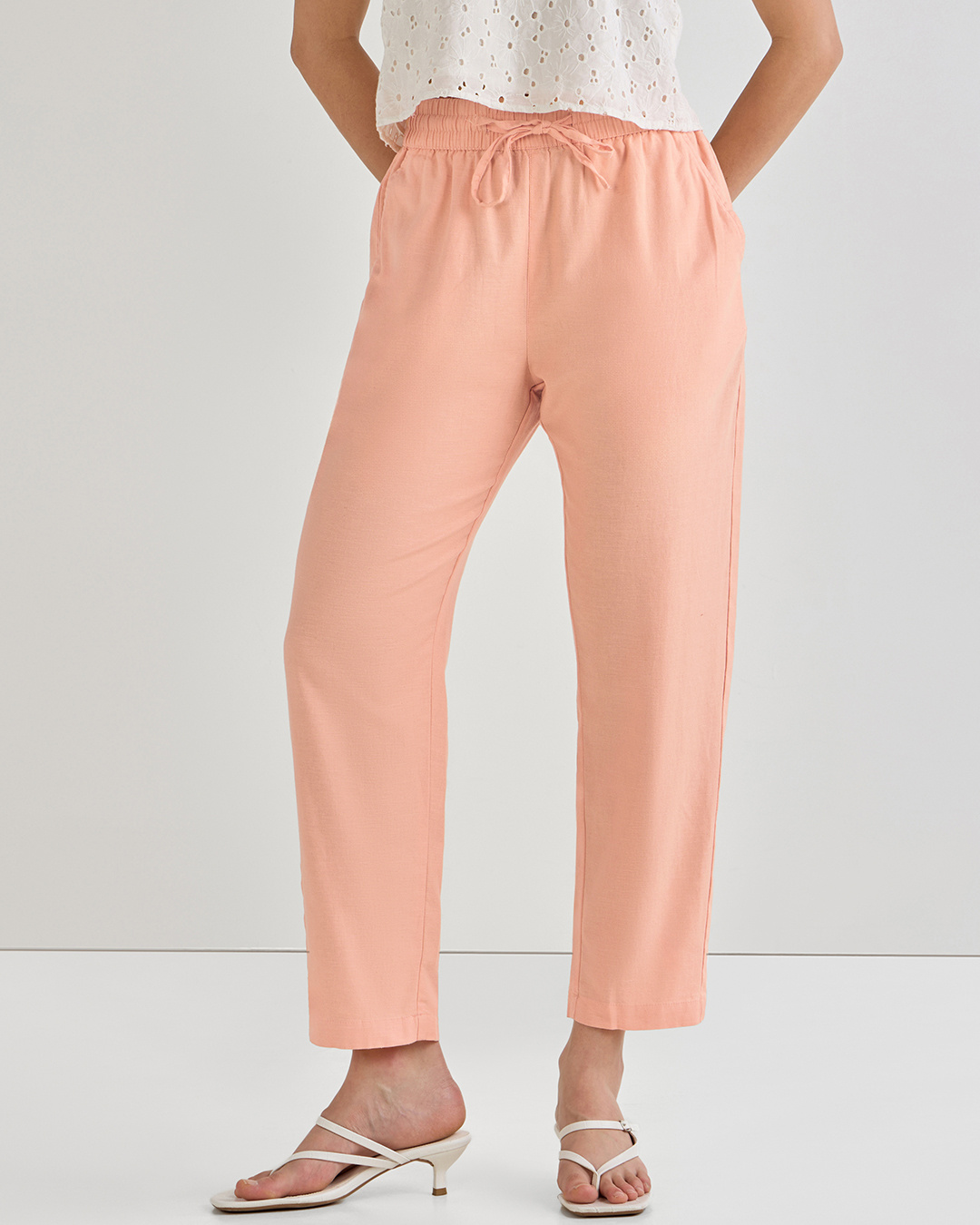 Shop Women's Vermillion Orange Cotton Linen Pants-Back