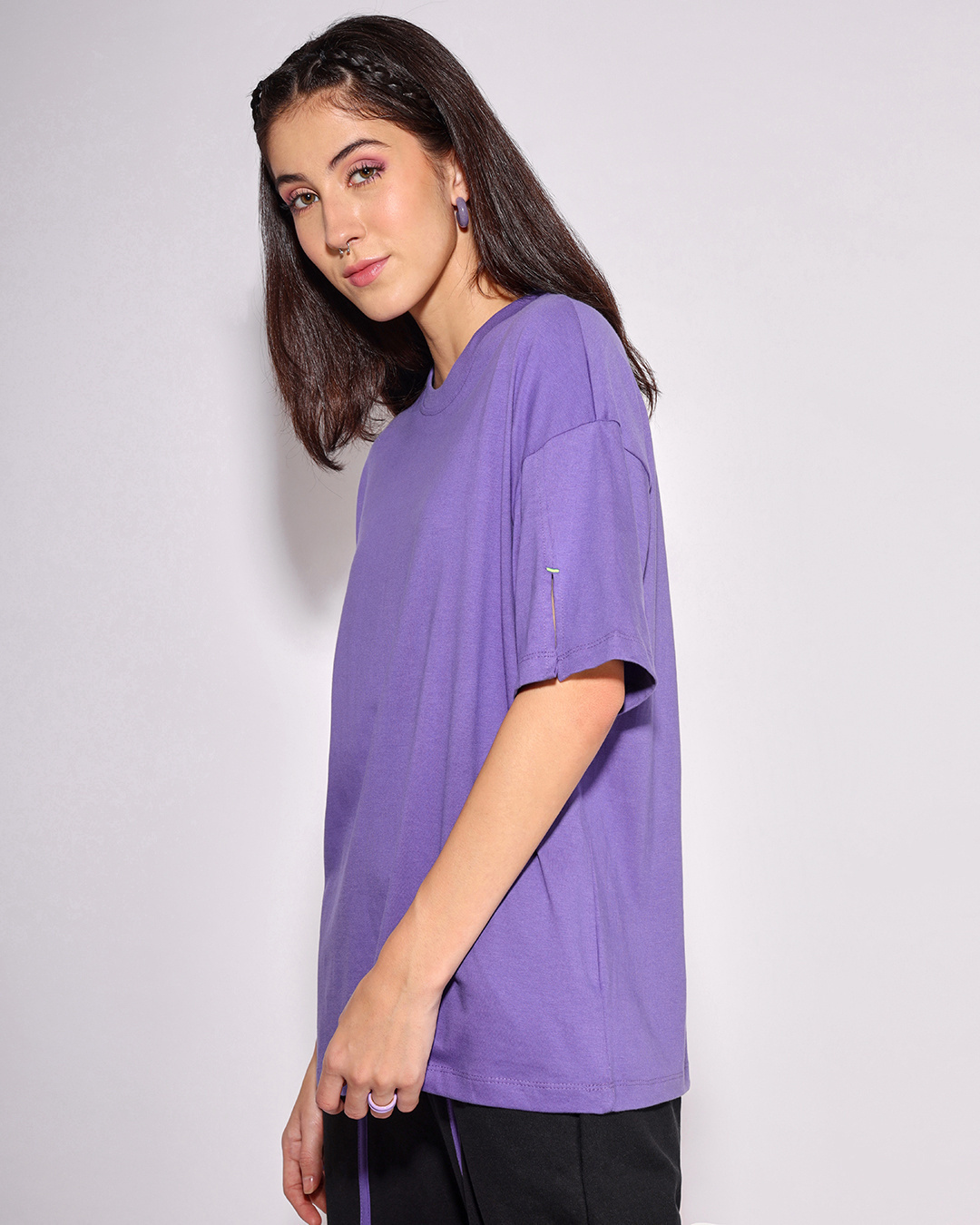 Shop Women's Blue Sleeve Slit Oversized T-shirt-Back