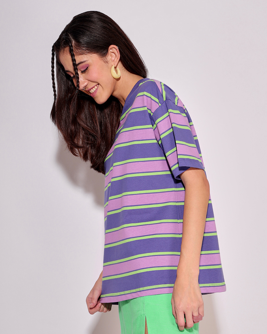 Shop Women's Blue Striped Oversized Plus Size T-shirt-Back