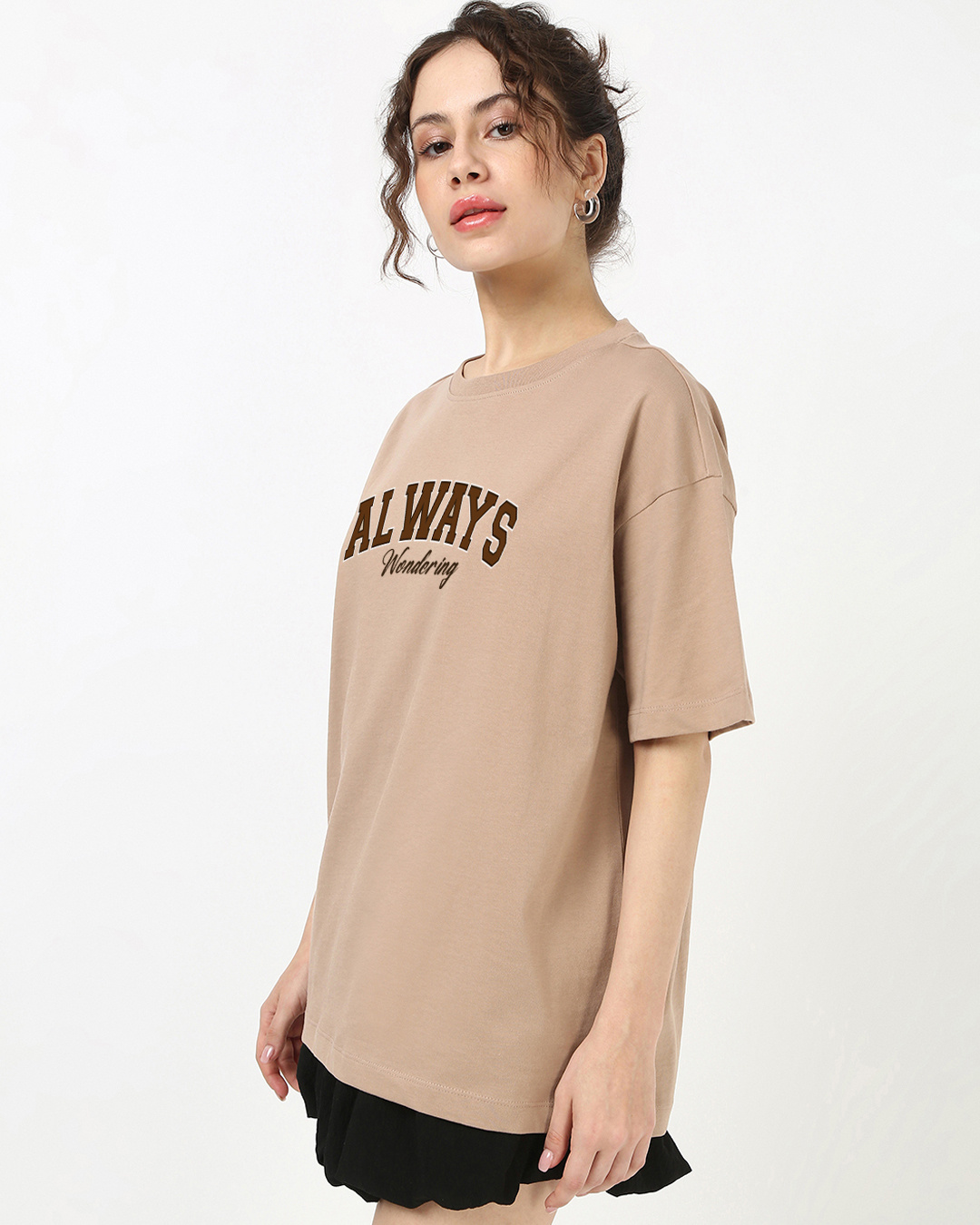 Shop Women's Warm Taupe Brown Always Typography Oversized T-shirt-Back