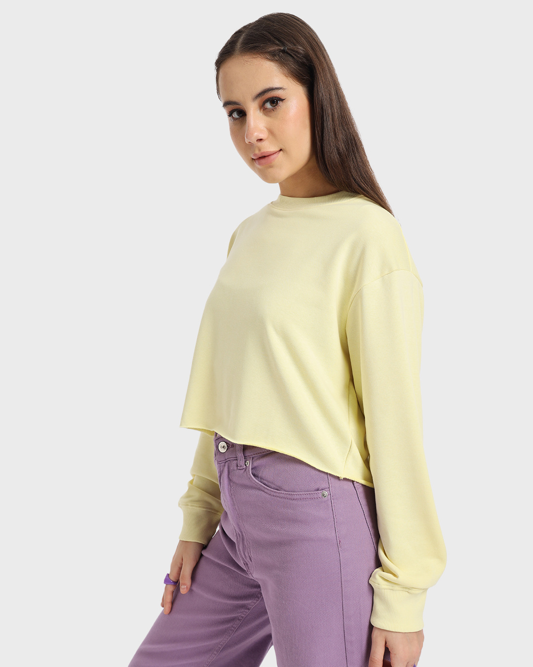 Shop Women's Wax Yellow Oversized Crop Sweatshirt-Back