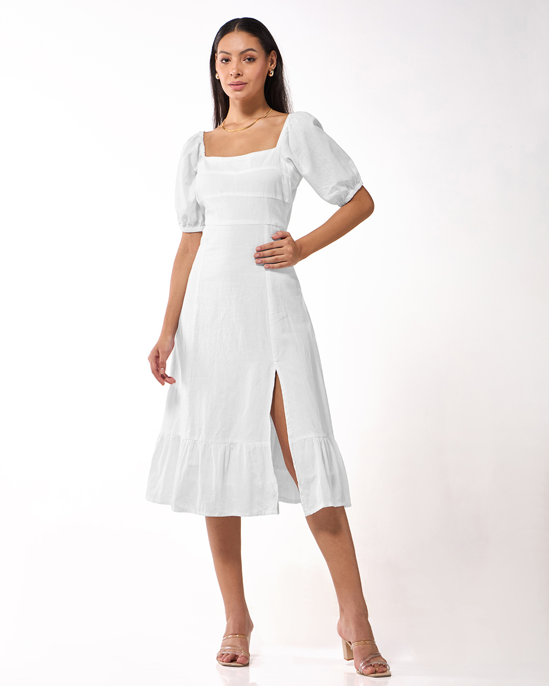 Shop Women's White A-Line Midi Dress-Back