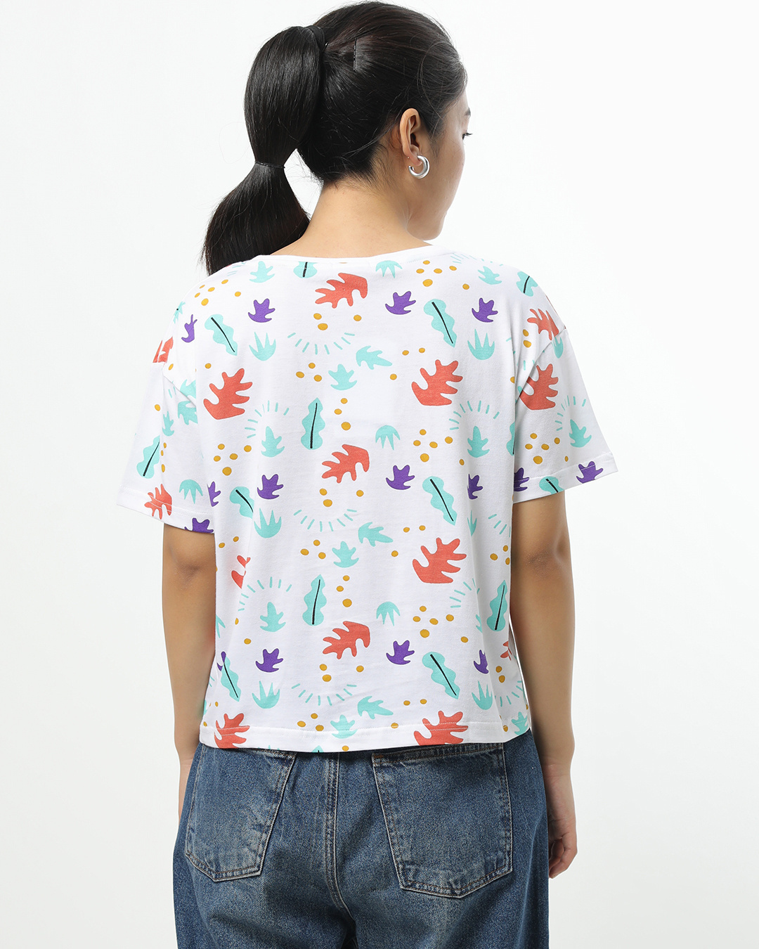 Shop Women's White Abstract Leaves Short Top-Back