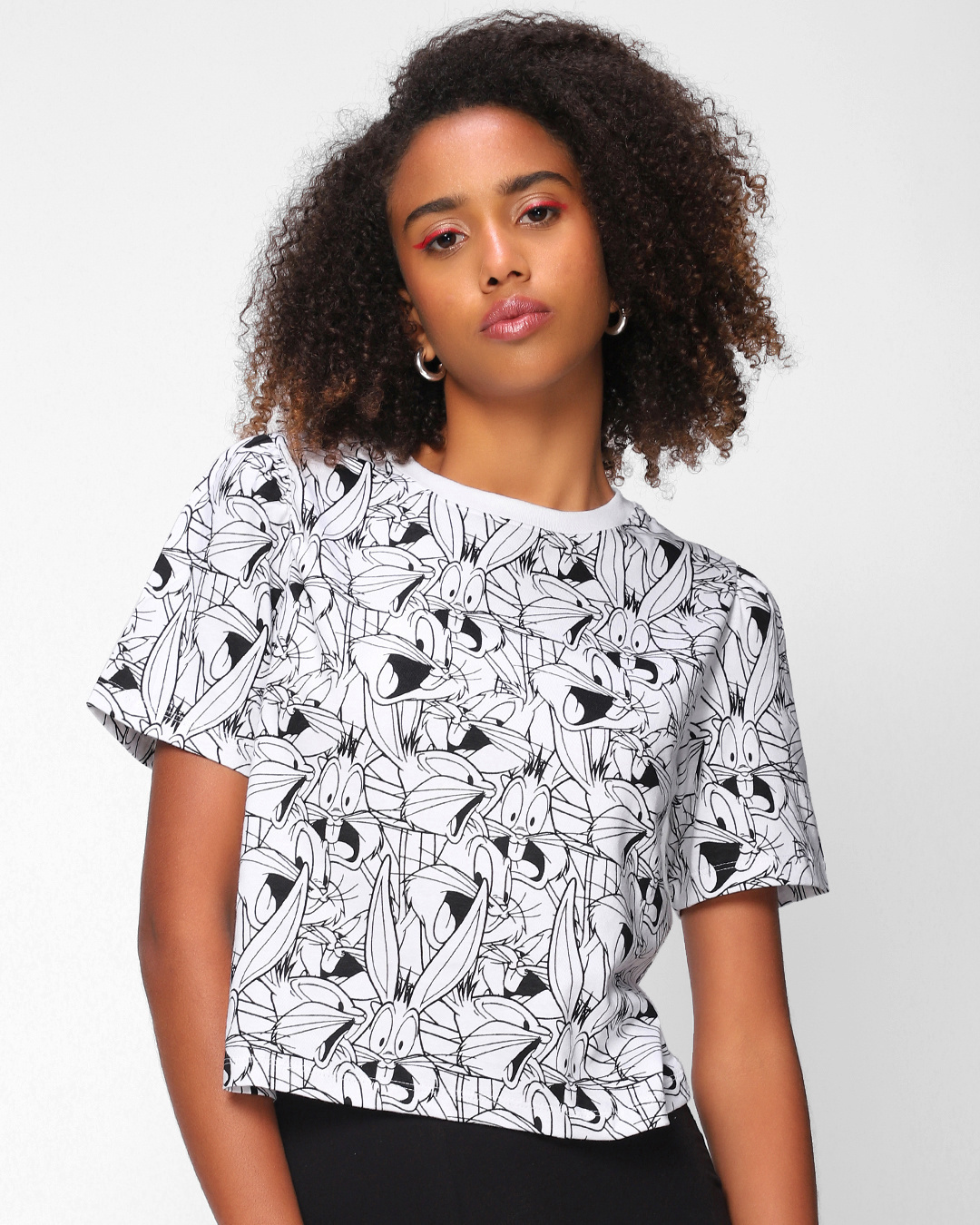 Shop Women's White All Over Bugs Bunny Printed Puffed Sleeve T-shirt-Back