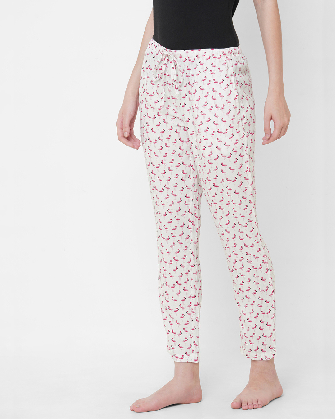 Shop Women's White All Over Flamingo Printed Lounge Pants-Back