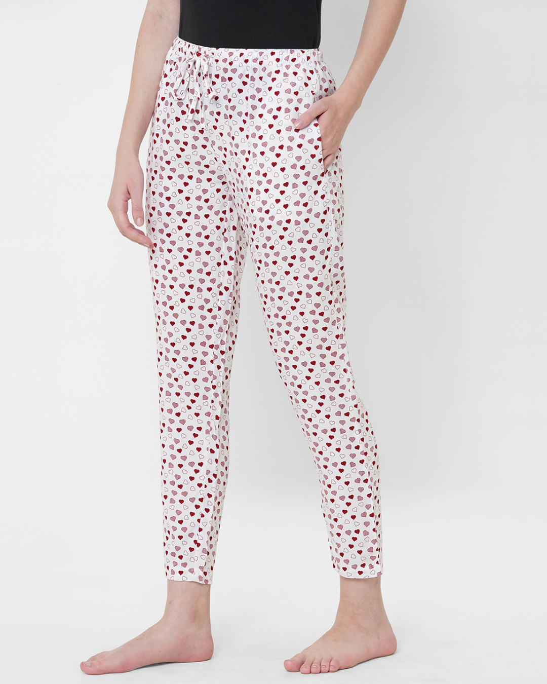 Shop Women's White All Over Heart Printed Lounge Pants-Back