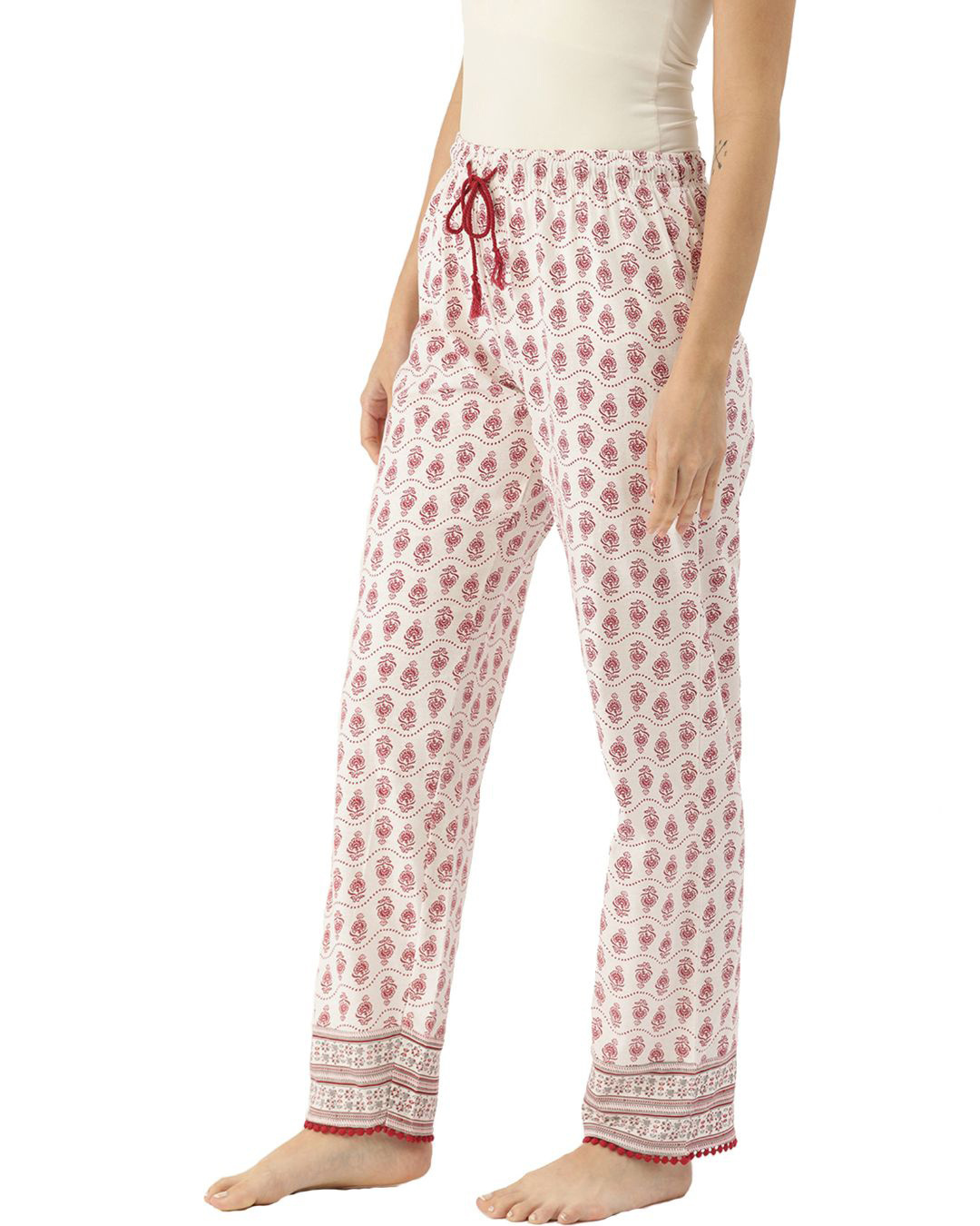 Shop Women's White All Over Printed Cotton Lounge Pants-Back