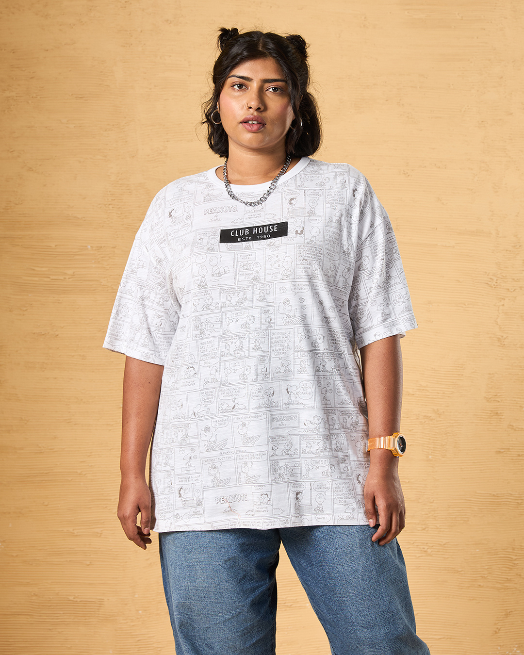 Shop Women's White All Over Printed Oversized Plus Size T-shirt-Back