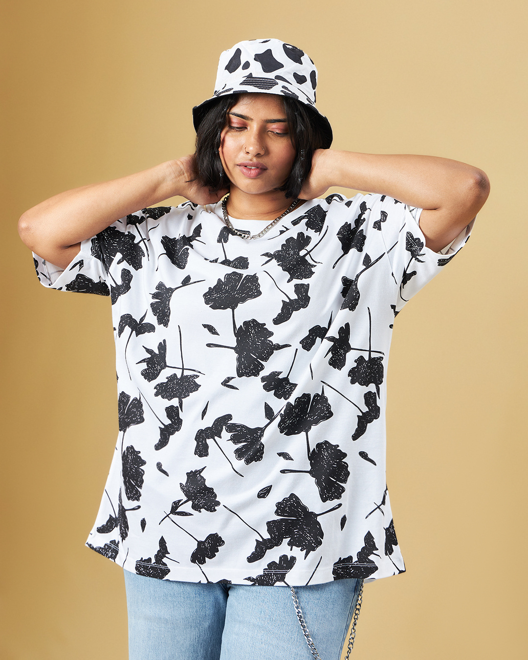 Shop Women's White All Over Printed Oversized Plus Size T-shirt-Back