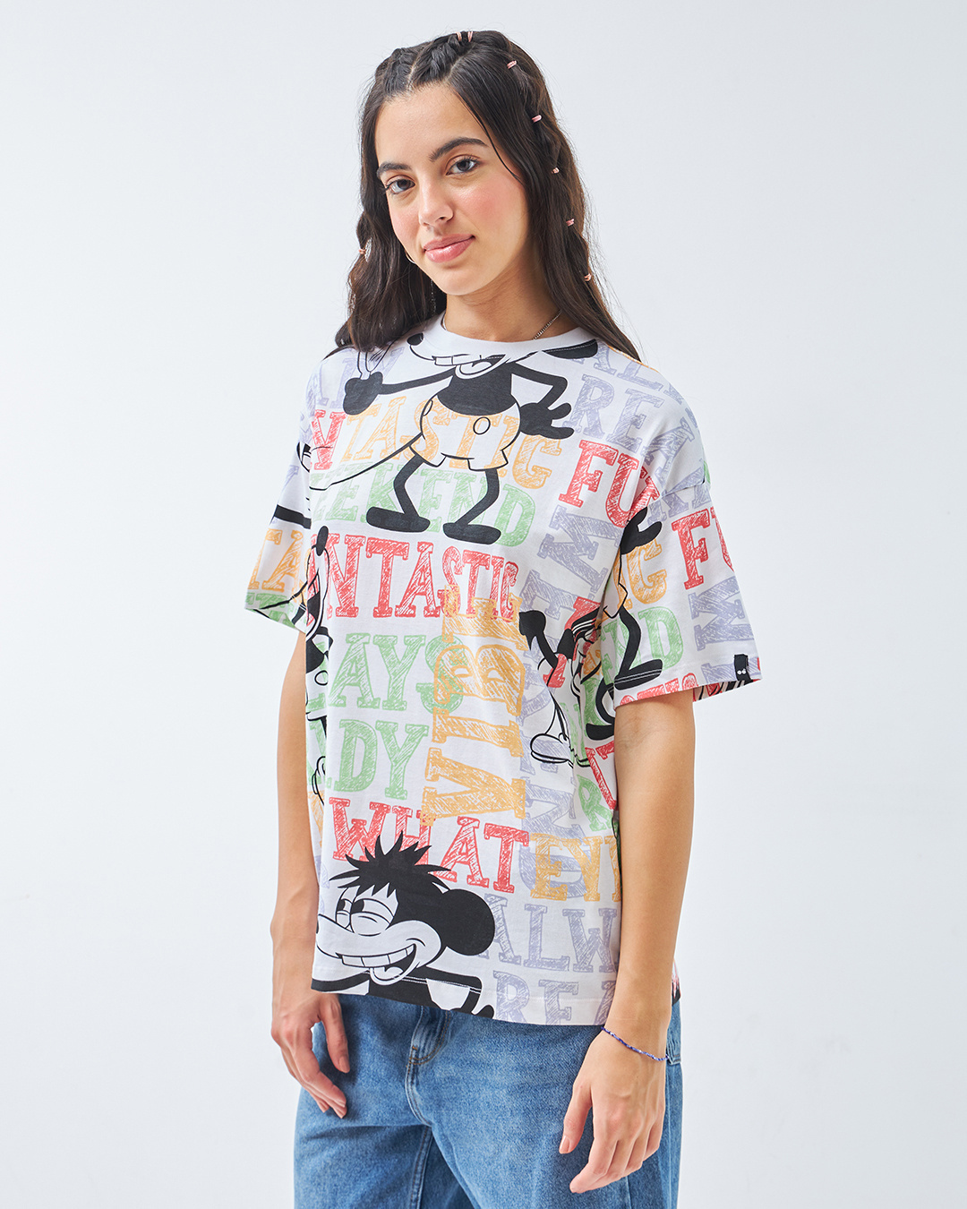 Shop Women's White All Over Printed Oversized T-Shirt-Back