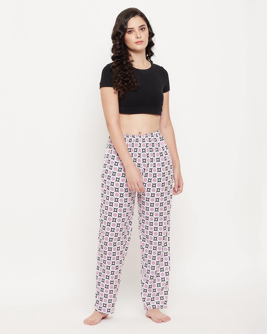 Shop Women's White All Over Printed Pyjamas-Back