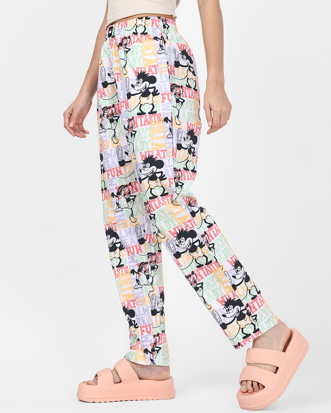Shop Women's White Mickey All Over Printed Pyjamas-Back