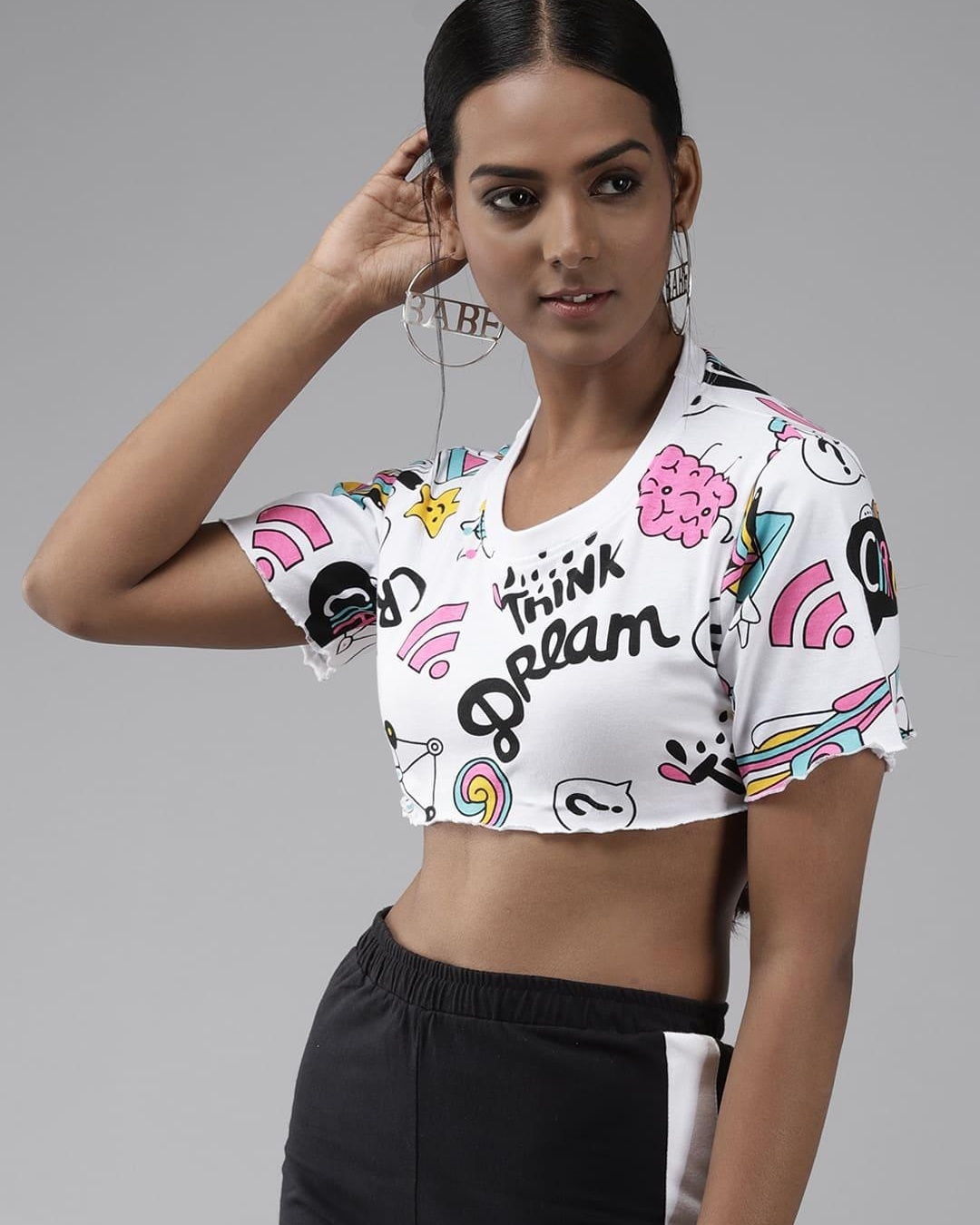 Shop Women's White All Over Printed Crop T-shirt-Back