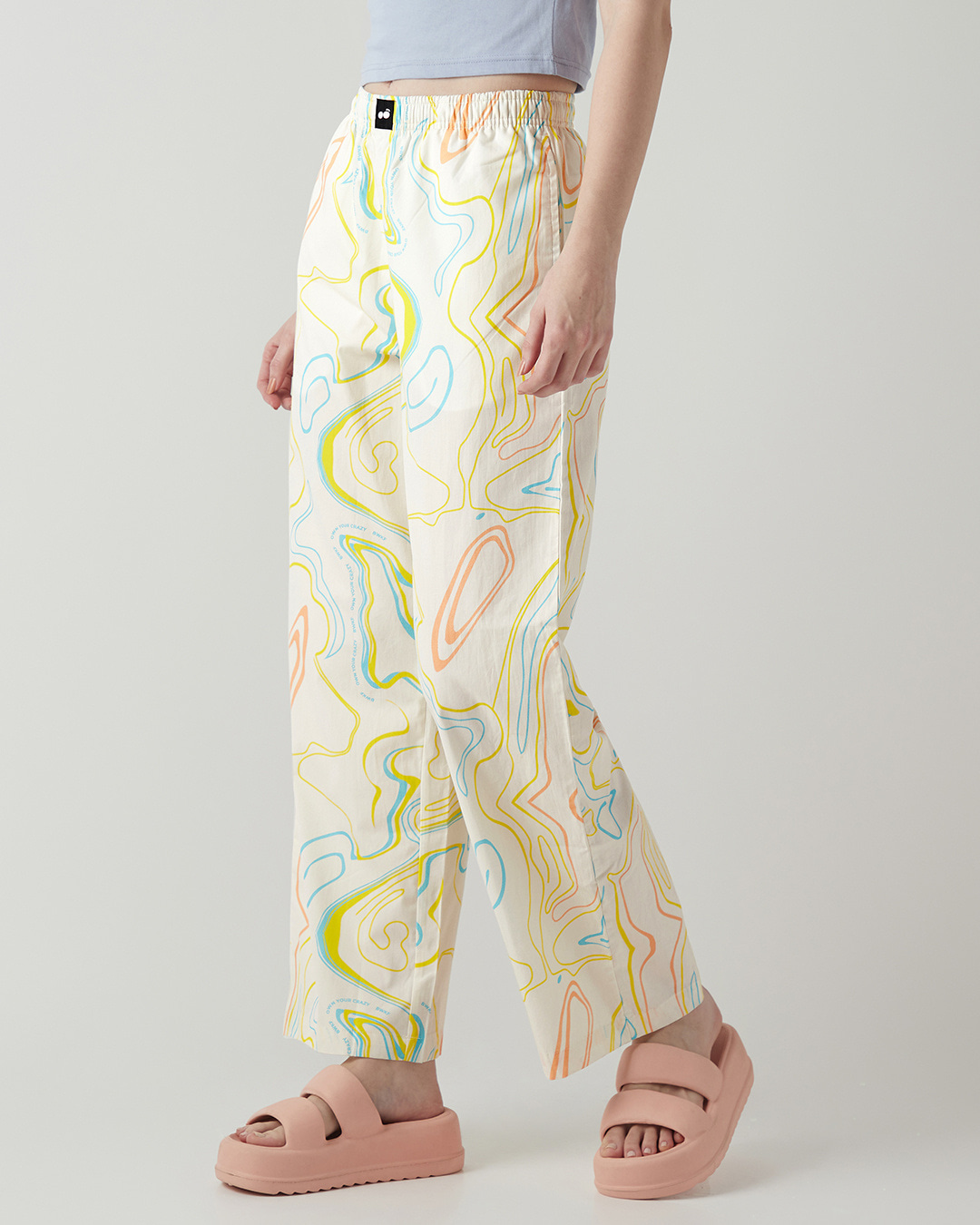 Shop Women's Off White All Over Printed Wide Leg Pyjamas-Back