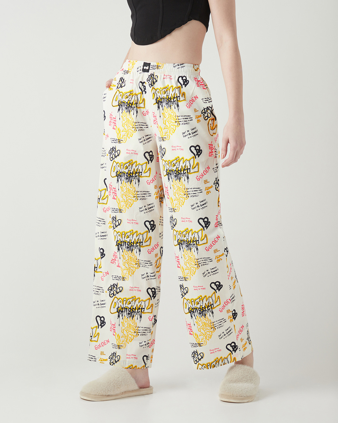 Shop Women's White All Over Printed Wide Leg Pyjamas-Back