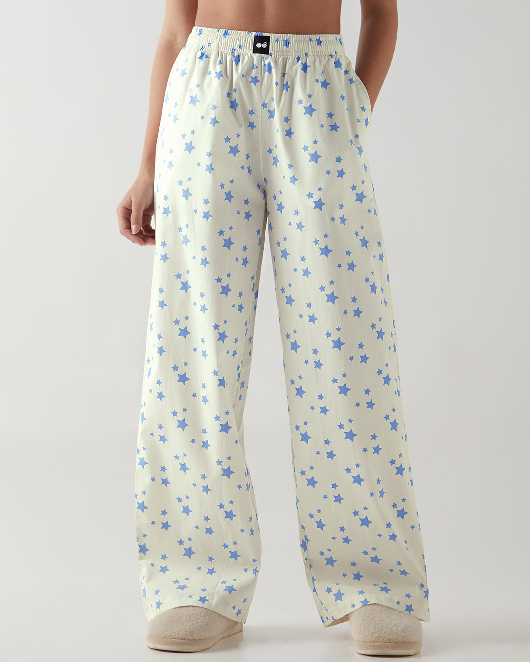 Shop Women's Off White All Over Printed Wide Leg Pyjamas-Back