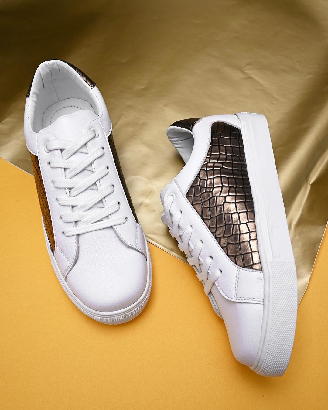 Buy Women's White and Gold Textured Casual Shoes Online in India at ...