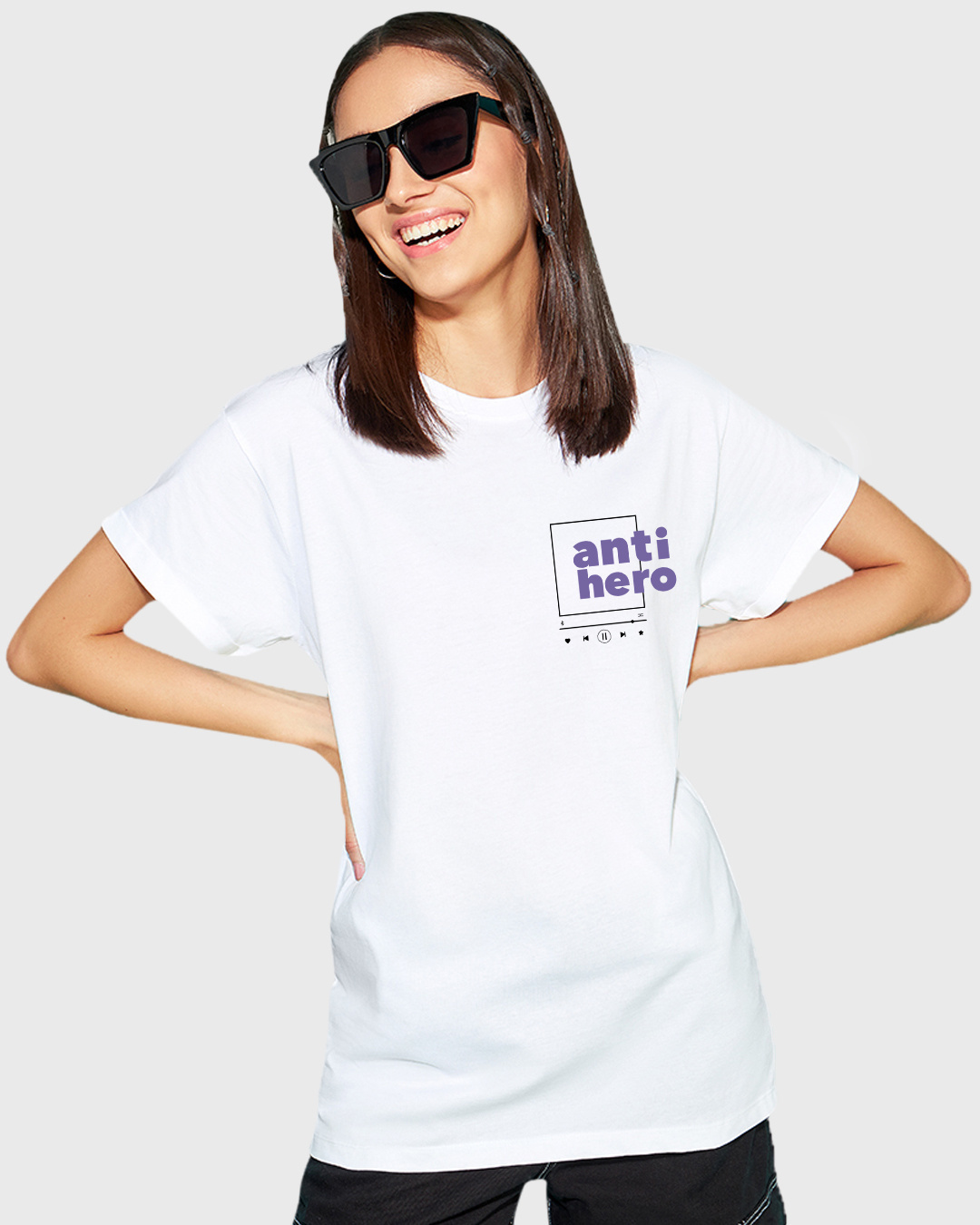 Shop Women's White Anti Hero Graphic Printed Boyfriend T-shirt-Back