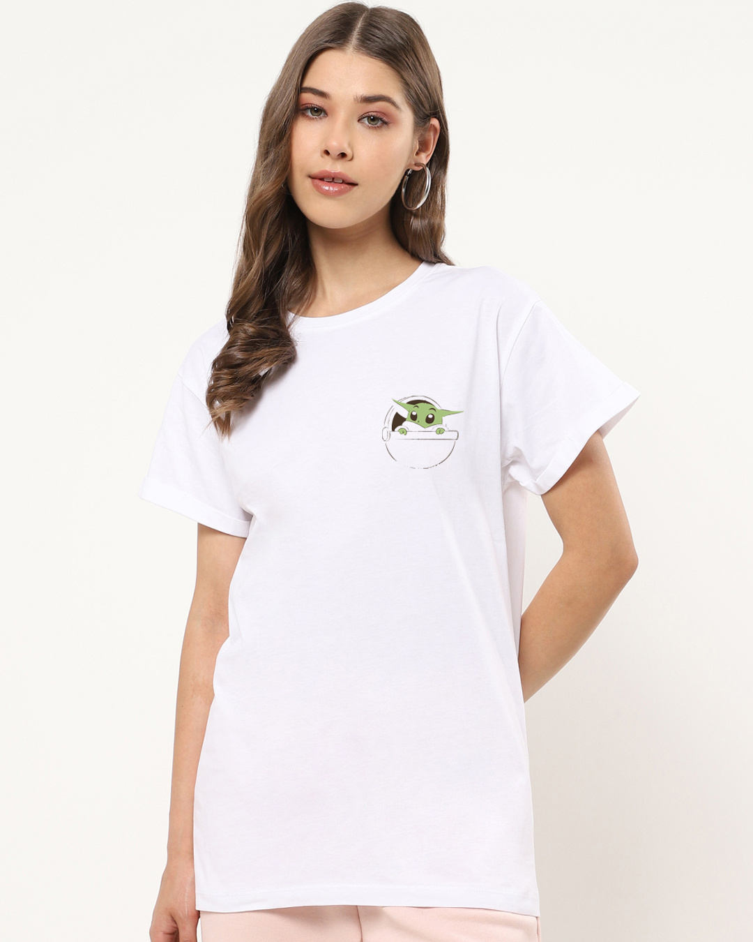 Shop Women's White Baby Yoda Back Graphic Printed Boyfriend T-shirt-Back