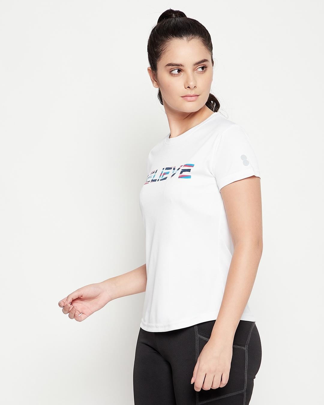 Shop Women's White Believe Typography Activewear T-shirt-Back