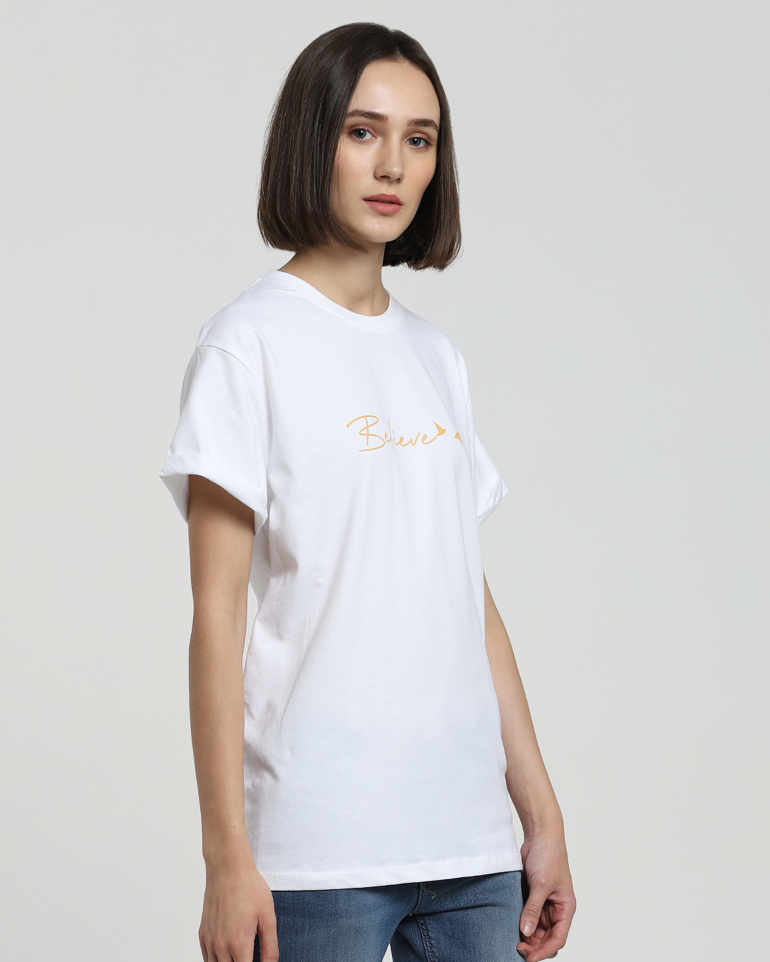 Shop Women's White Believe Typography Boyfriend T-shirt-Back