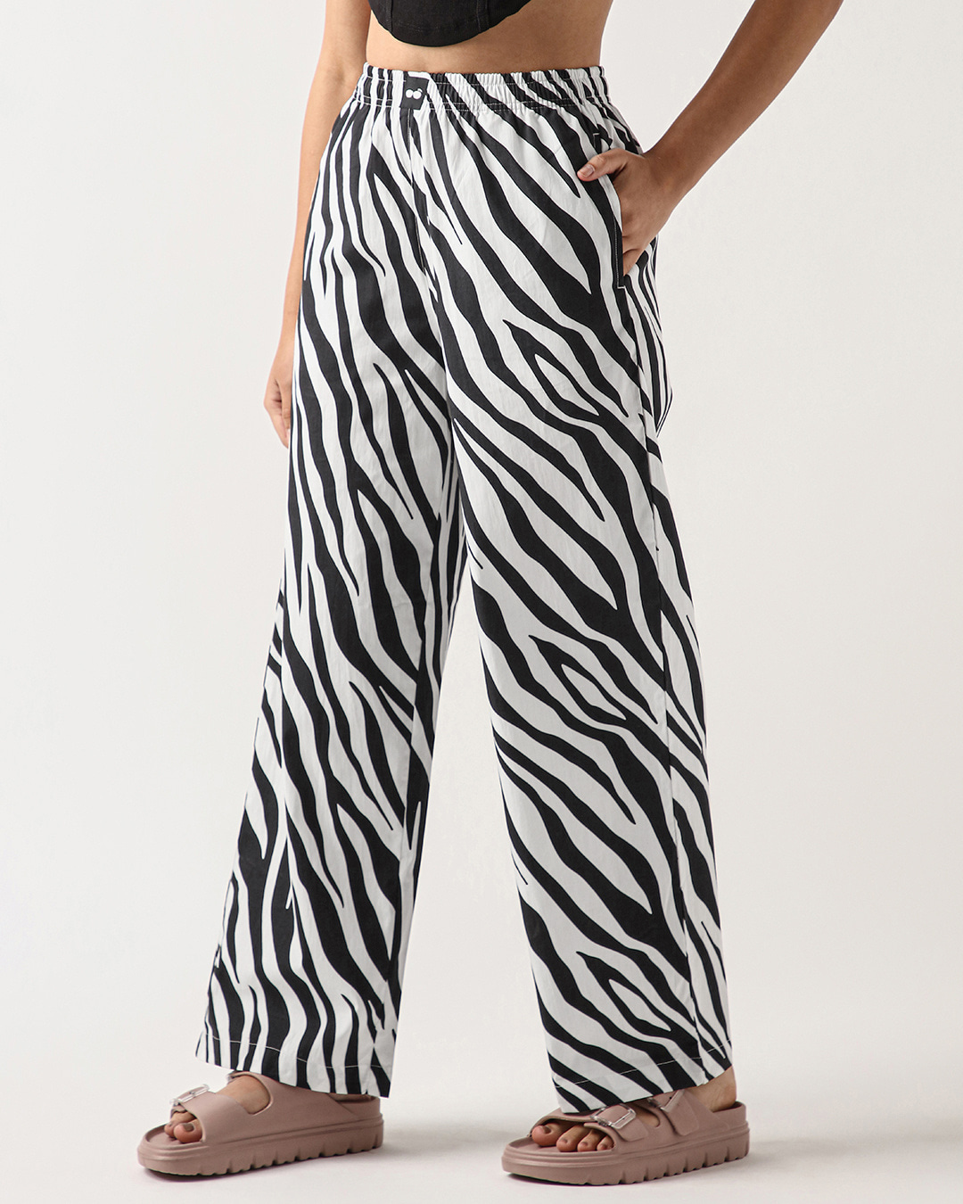 Shop Women's White & Black All Over Printed Wide Leg Pyjamas-Back