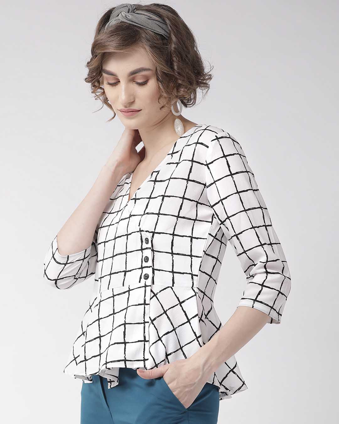Shop Women's White & Black Checked Wrap Top-Back