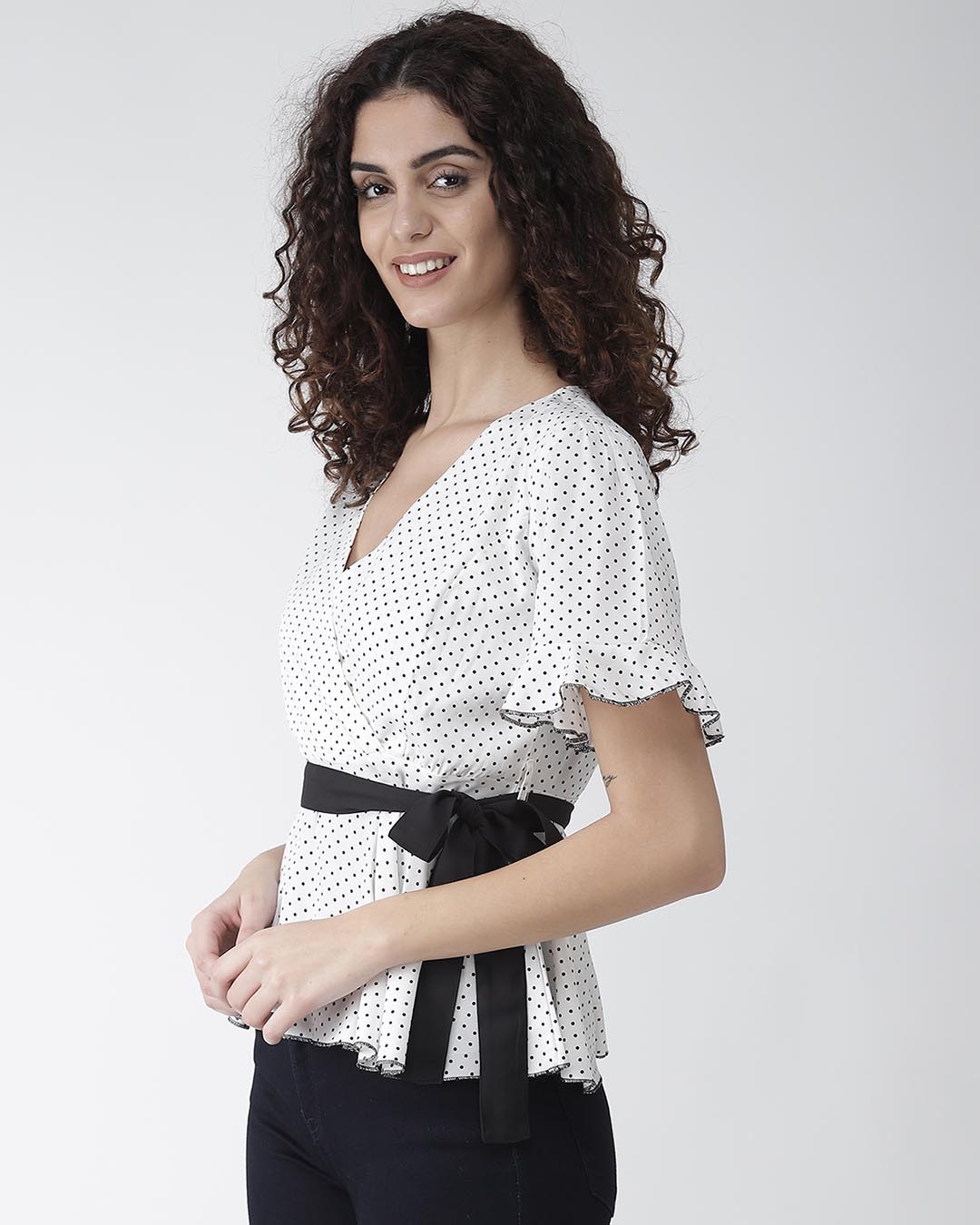 Shop Women's White & Black Printed Wrap Top-Back