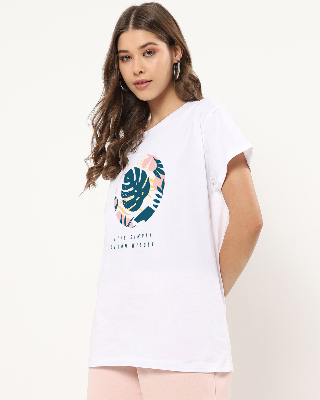 Shop Women's White Bloom Wildly Graphic Printed Boyfriend T-shirt-Back