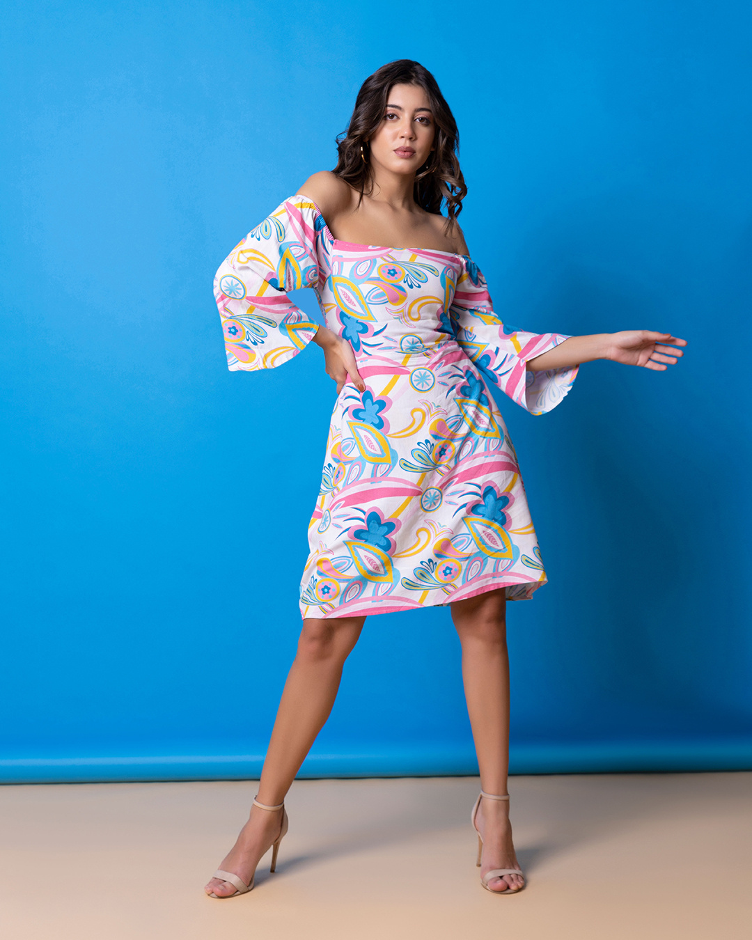 Buy Women's White & Blue Floral Printed Mini Dress Online at Bewakoof