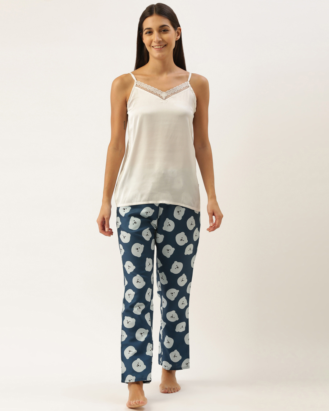 Buy Women's White & Blue Teddy Nightsuit Online in India at Bewakoof