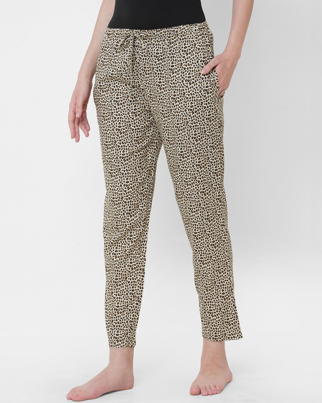 Shop Women's White & Brown All Over Animal Printed Lounge Pants-Back